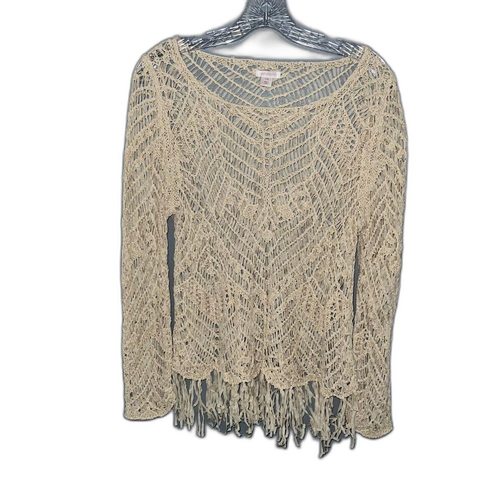 Y2K Crochet Style Mermaidcore Fringe Net Coastal Cover Up Top Size Large